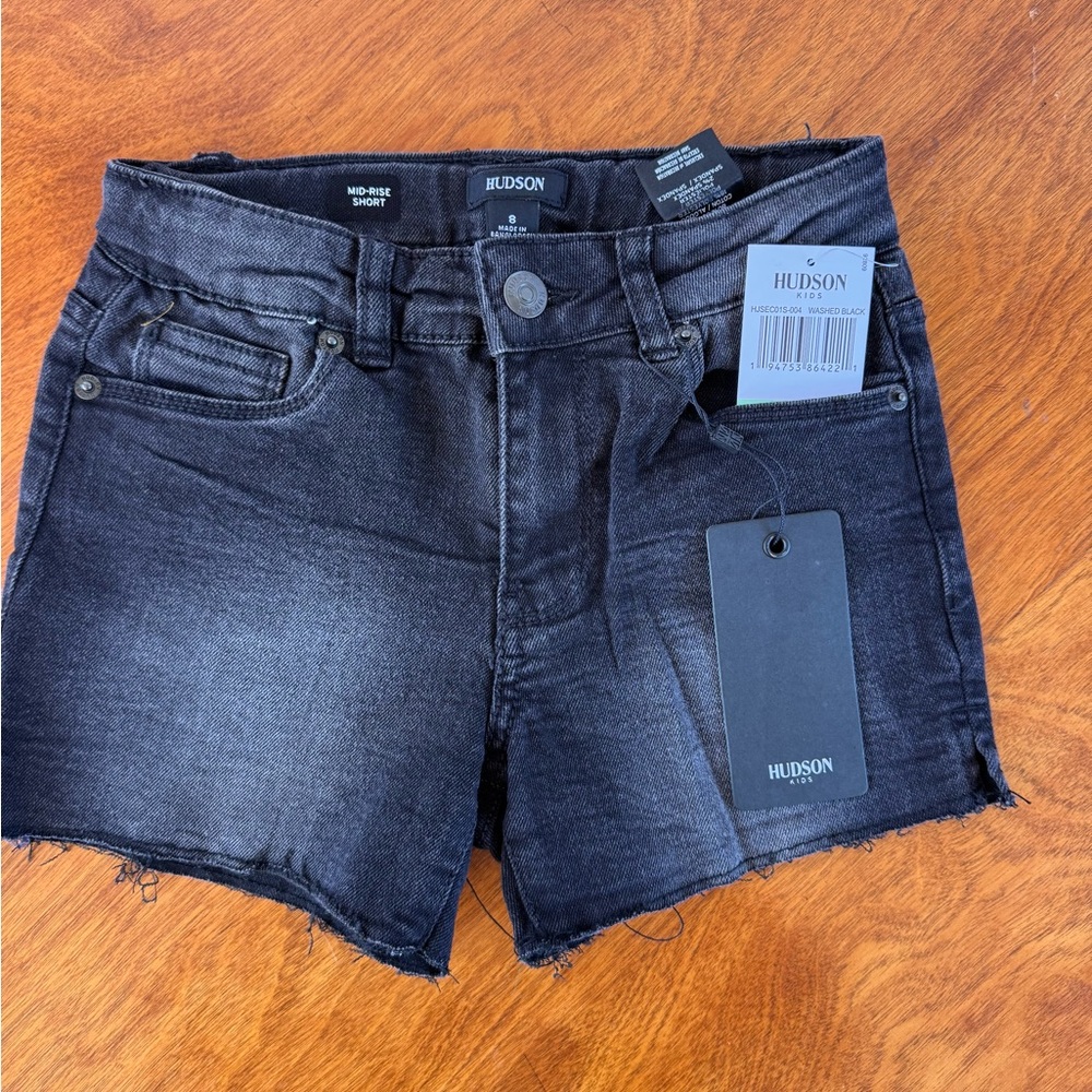 Hudson Girls Cut Off Side Vent Distressed Black Jean Mid-Rise Shorts